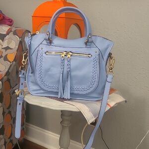 Elegant Sky Blue Satchel with Braided Details